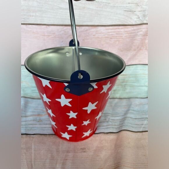 NEW! Small Red Tin Bucket With Stars! 4th of July Decor - Picture 4 of 8